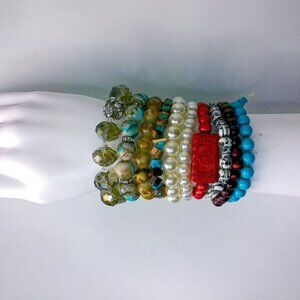 10 Multicolored Elastic Beaded Bracelets